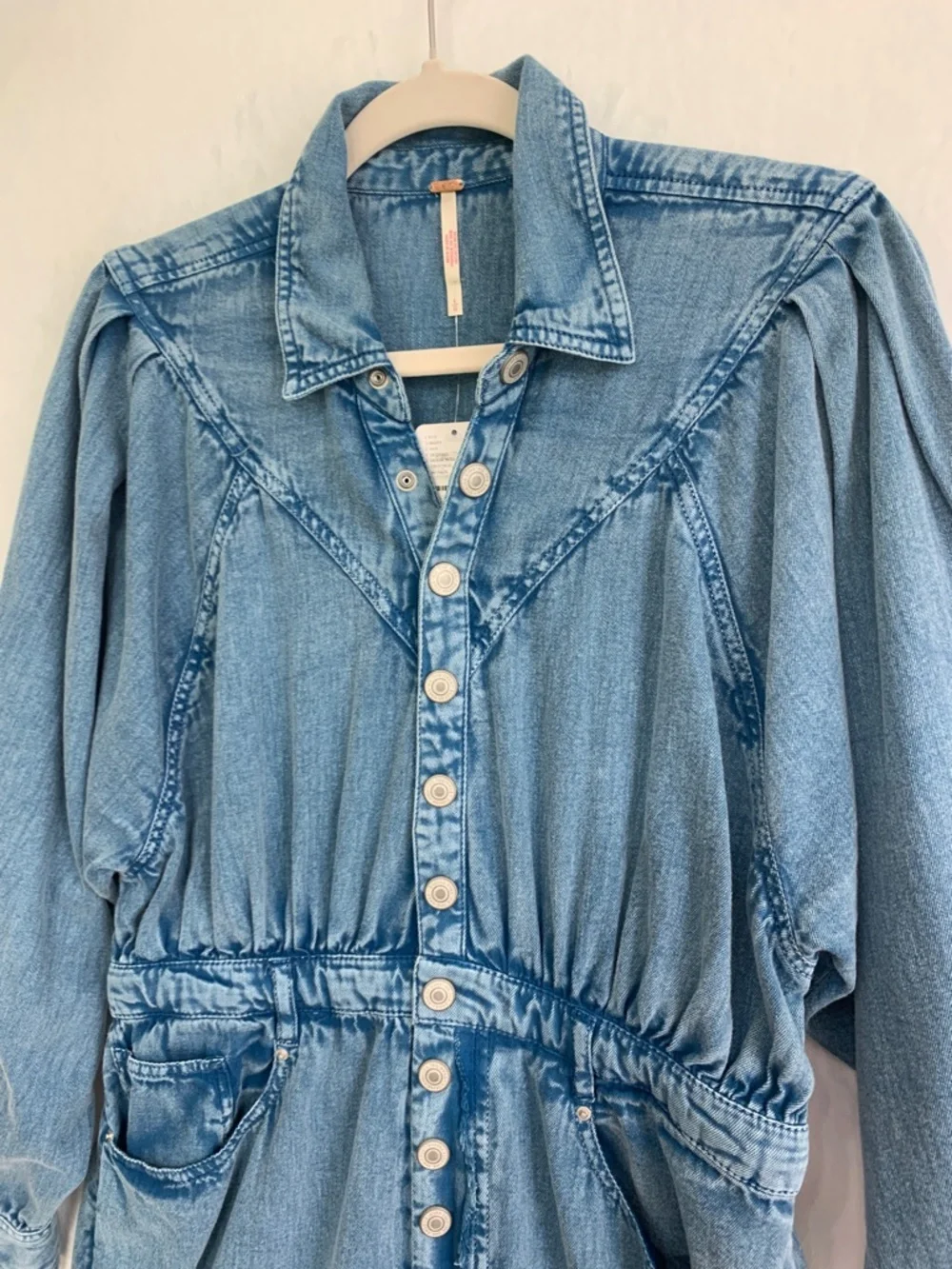 Free People Mad Love Denim Midi Shirt Dress in Skyfall Sz Large
